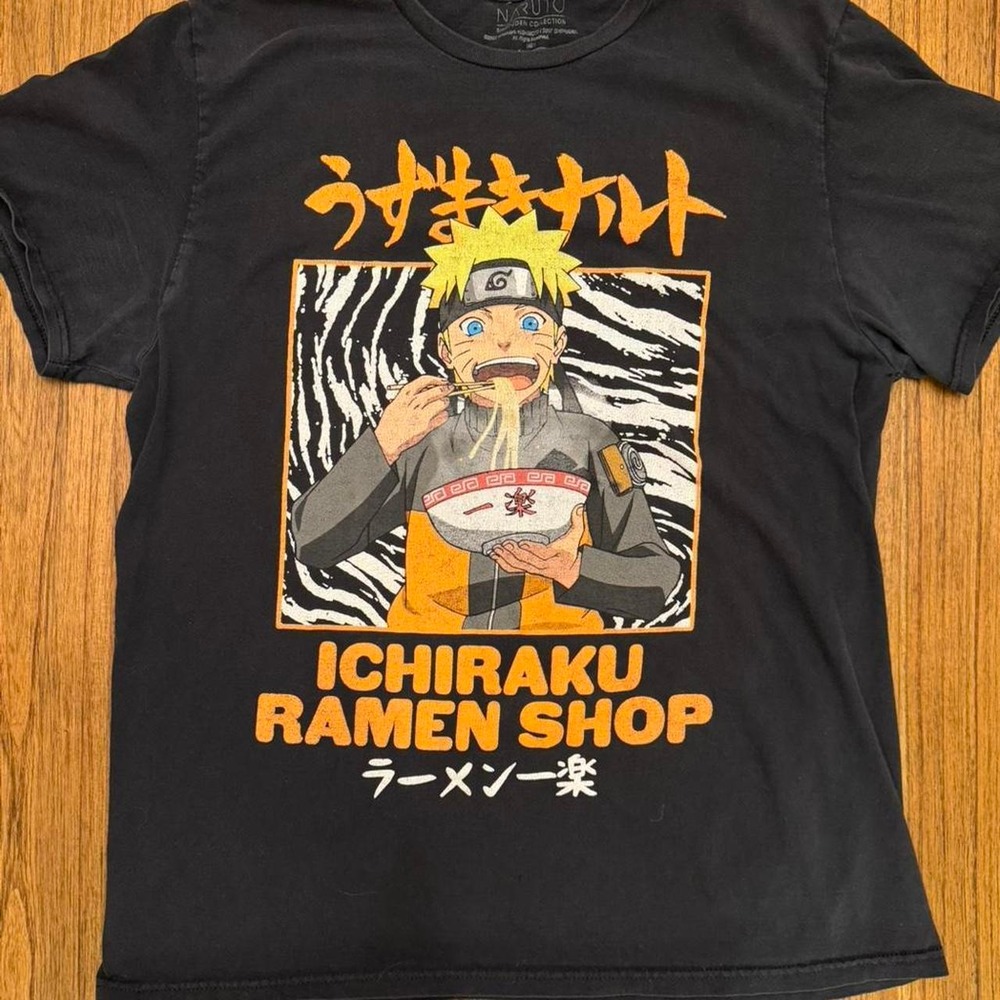 Naruto Graphic Ichiraku Ramen Shop T-Shirt Mens Medium Black Streetwear Anime